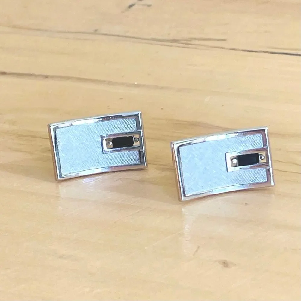 2 Pair Vtg Cufflinks (1) SWANK Rhinestone Silver Tone Jewelry Accessories